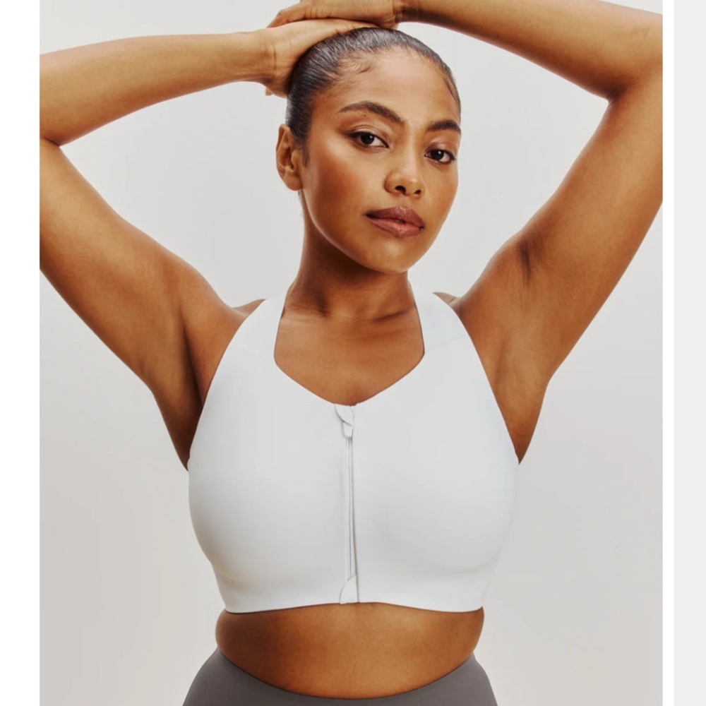 knix Front-Zip White High-Support Sports Bra